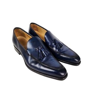 Sutor Mantellassi Blue Italian Leather Tassel Heeled Loafers Luxury Mens Size 10